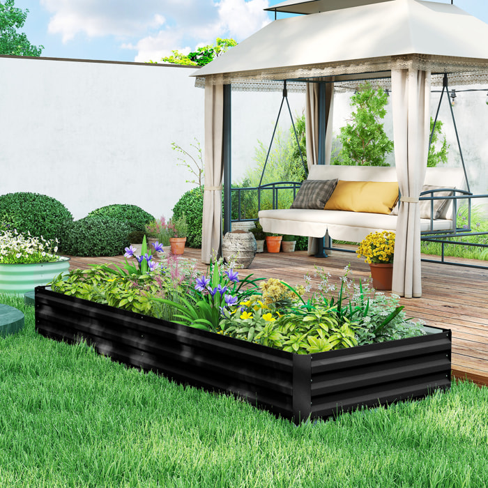 Carré potager de jardin dim. 241L x 90l x 30H cm tôle d'acier ondulée noir