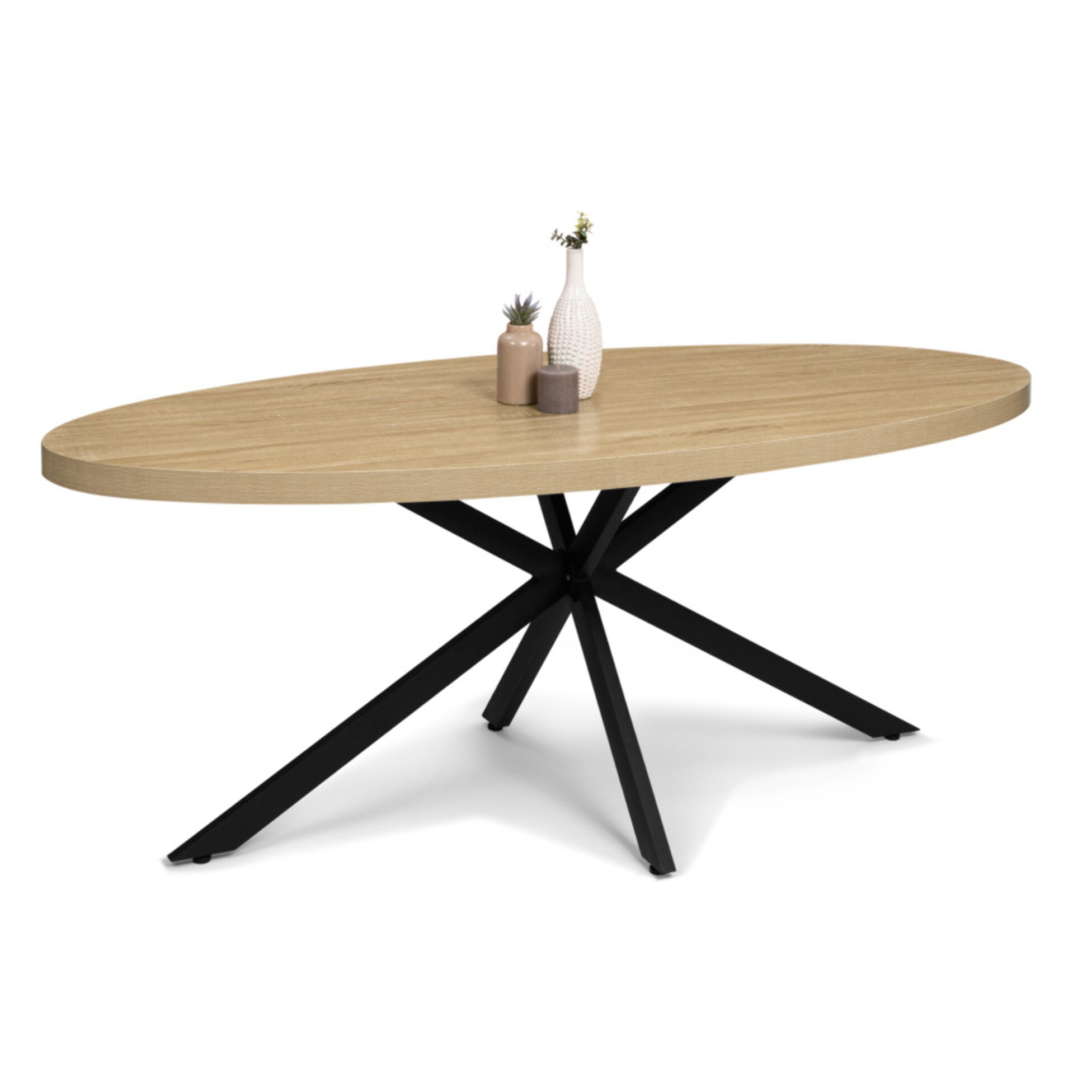 Table à manger ovale Céleste bois et noir 200cm