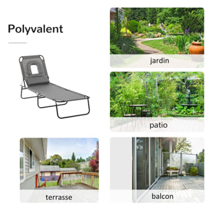 Bain de soleil pliable – Dossier 4 positions – Coussins inclus