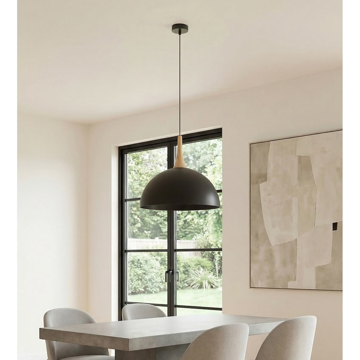 Lampada a sospensione Nautica in acciaio nero e legno