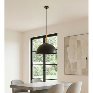 Lampada a sospensione Nautica in acciaio nero e legno