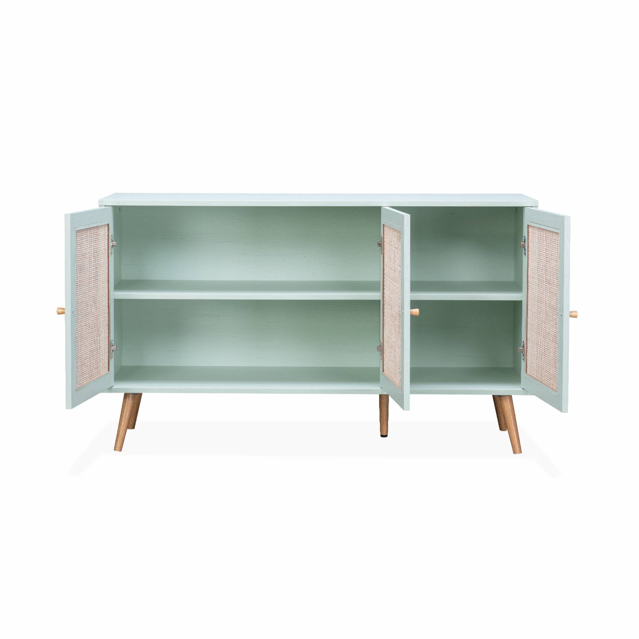 Buffet scandinave décor bois et cannage 3 portes 120cm BOHÈME