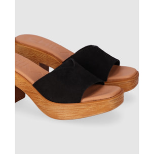 Sandalias de Serraje - Negro - Tacón: 6 cm