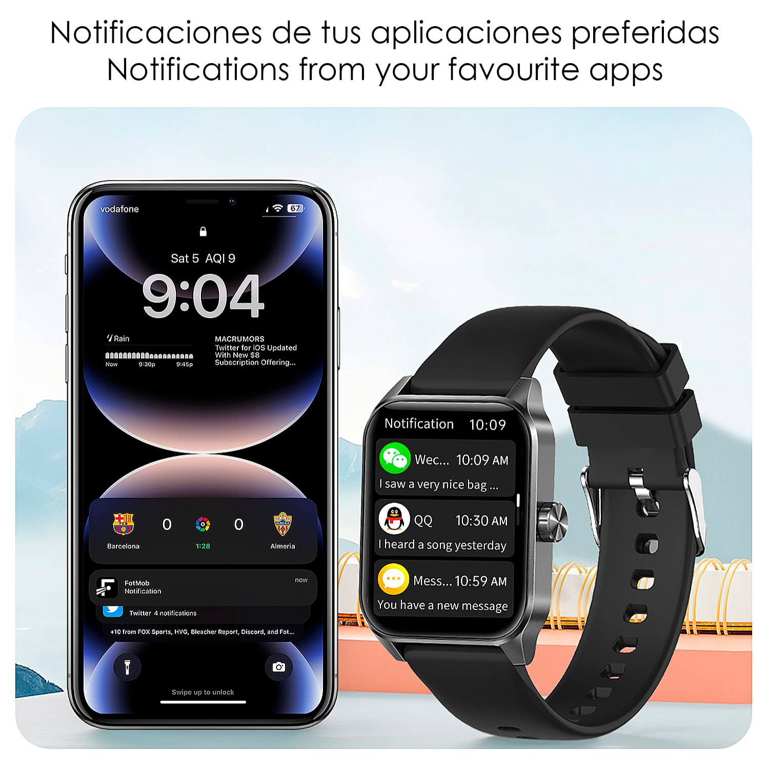 Smartwatch Qx15 con schermo da 1,85". Chiamate Bluetooth, oltre 100 modalità sportive, monitoraggio della frequenza cardiaca e dell'ossigeno nel sangue.