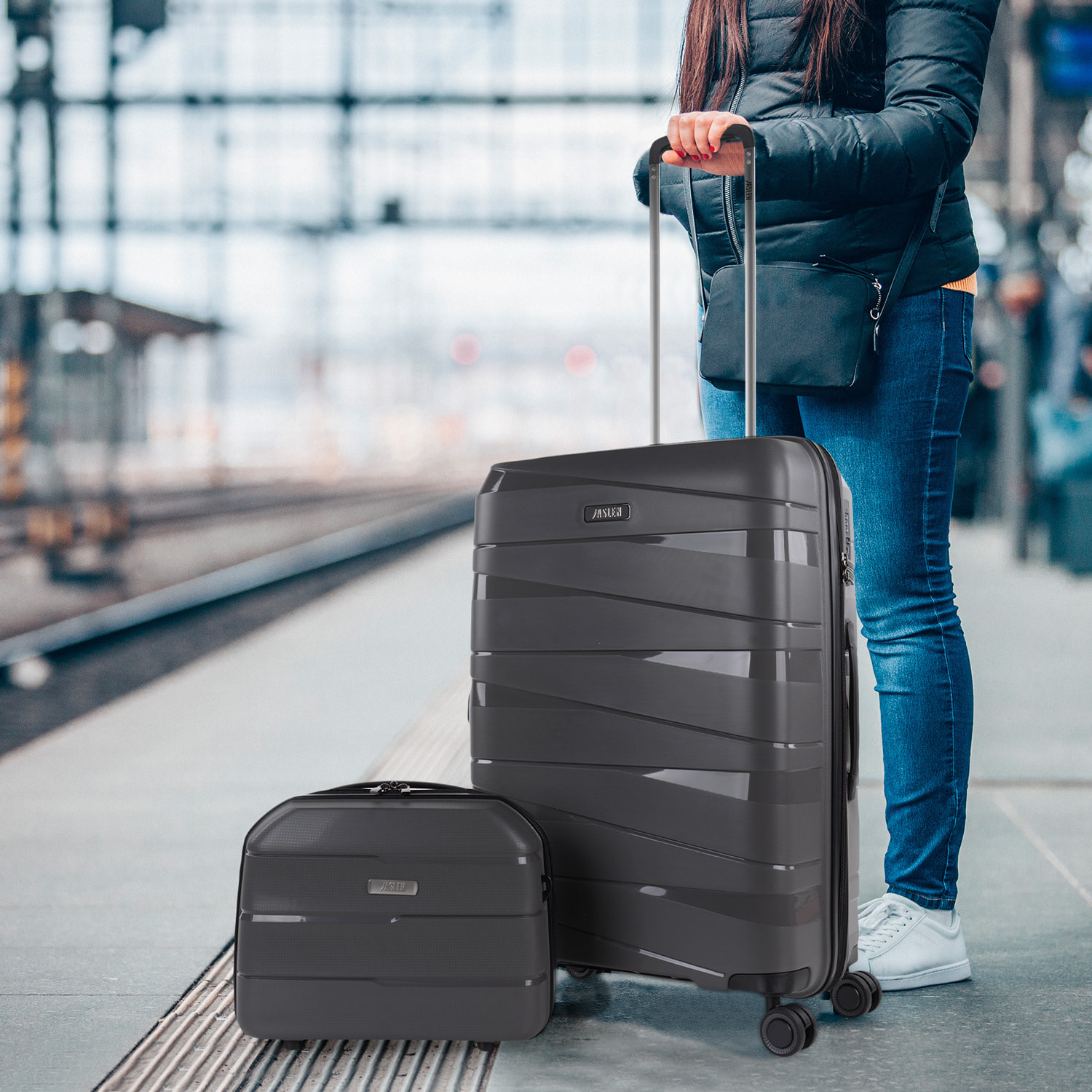 Juego De Maletas Rígidas Pp Jaslen Stuttgart Marron Metalizado