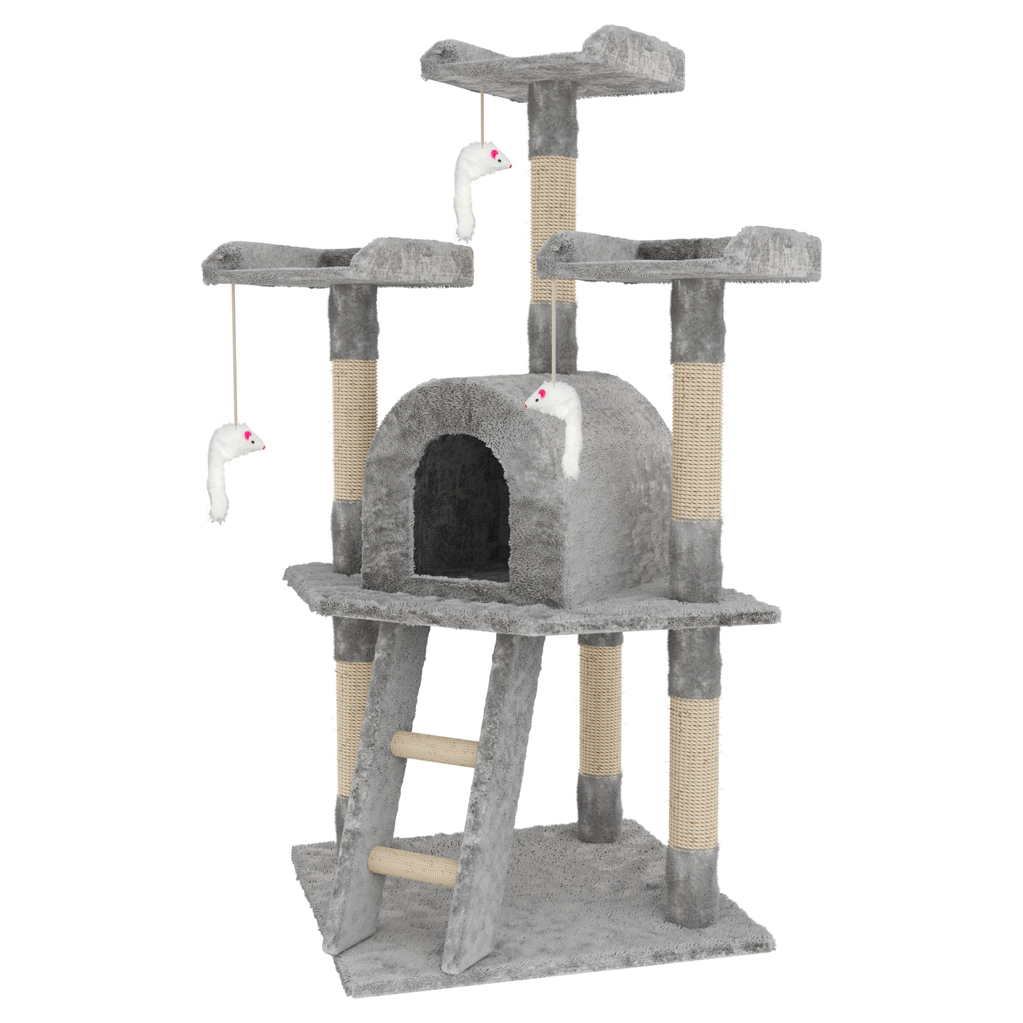 Tiragraffi Albero Palo Gioco Per Gatti Con Corda In Sisal Naturale Tira Graffi Giocattolo Cuccia Per Gatto Adulto Cucciolo Domestico 116 Cm Grigio