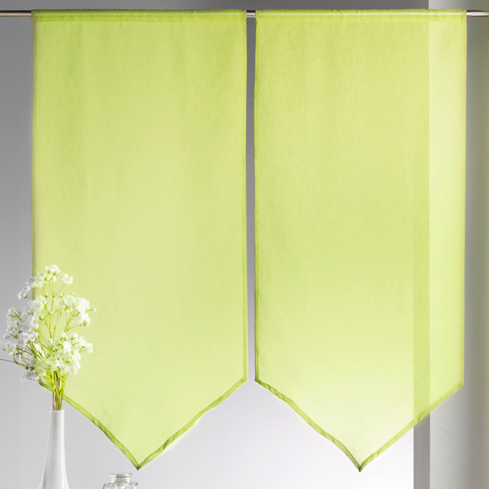 Paire de petits voilages Etamine bas en pointe - Vert clair