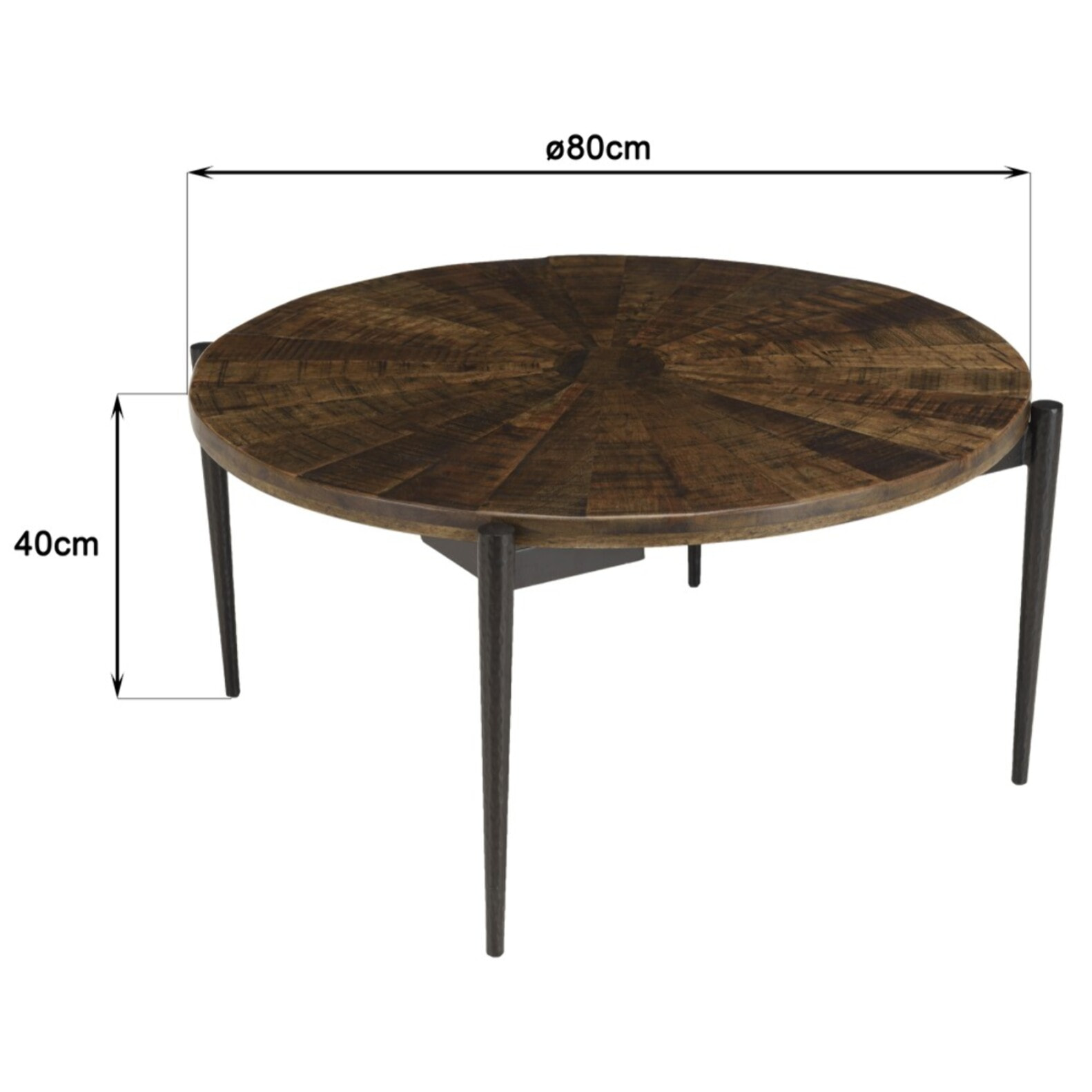 KIARA - Table basse ronde 80x80cm bois recyclé pieds métal