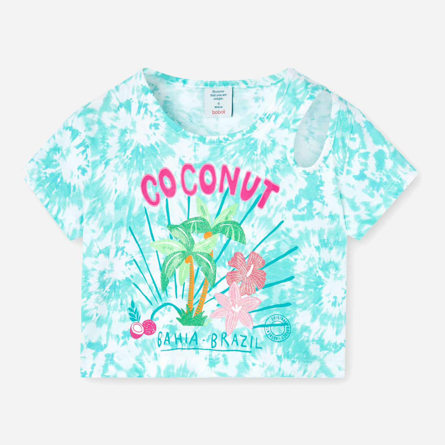 Camiseta estampada niÃ±a, algodÃ³n, mangas cortas, azul claro