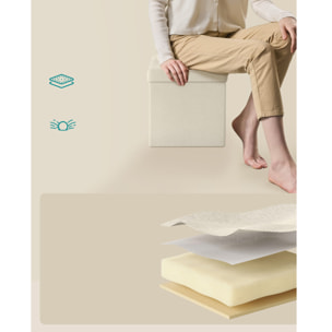 Pouf contenitore pieghevole bianco panna in simil lino