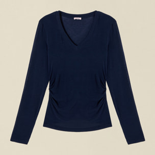 Oltre - T-shirt scollo a V misto cashmere - Blu