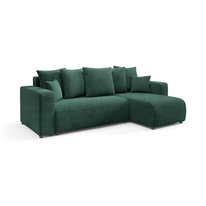 GLORIA - Canapé d'angle droit convertible 4 places en tissu vert