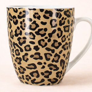 Lot de 6 mugs 35cl en porcelaine beige à motif léopard ANIMALS