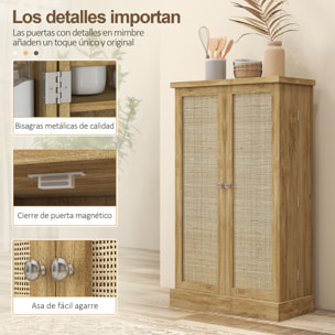 Armario de Cocina Armario Despensa Cocina con 2 Puertas de Ratán y 16 Estantes Alacena Moderna con Estantes Ajustables para Comedor Salón 60x30x104 cm Natural