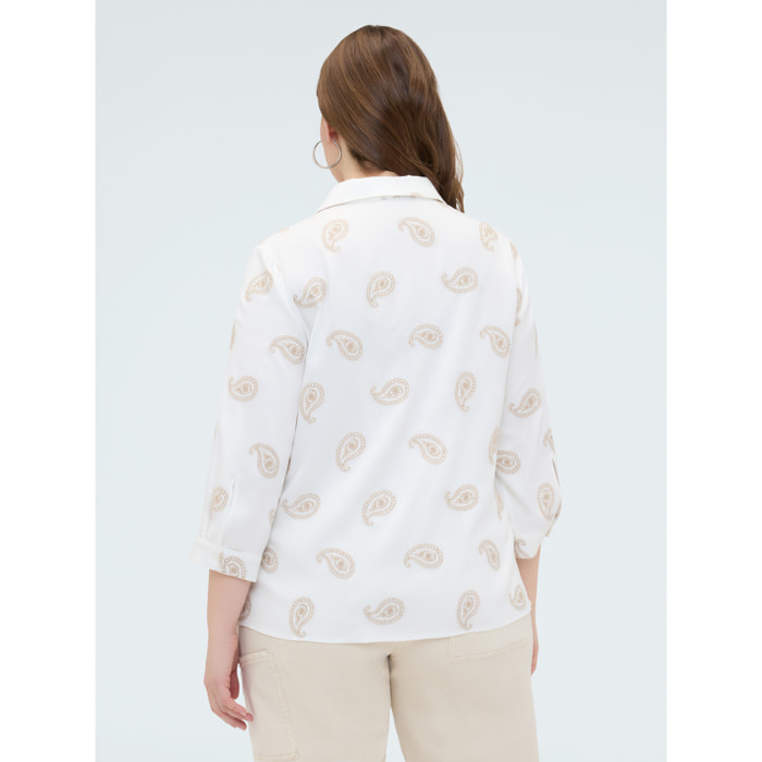 Fiorella Rubino - Camisa de viscosa con bordado paisley - Blanco