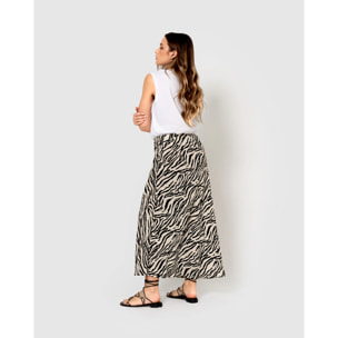 Falda midi bambula detalles plisados yves beige/negro