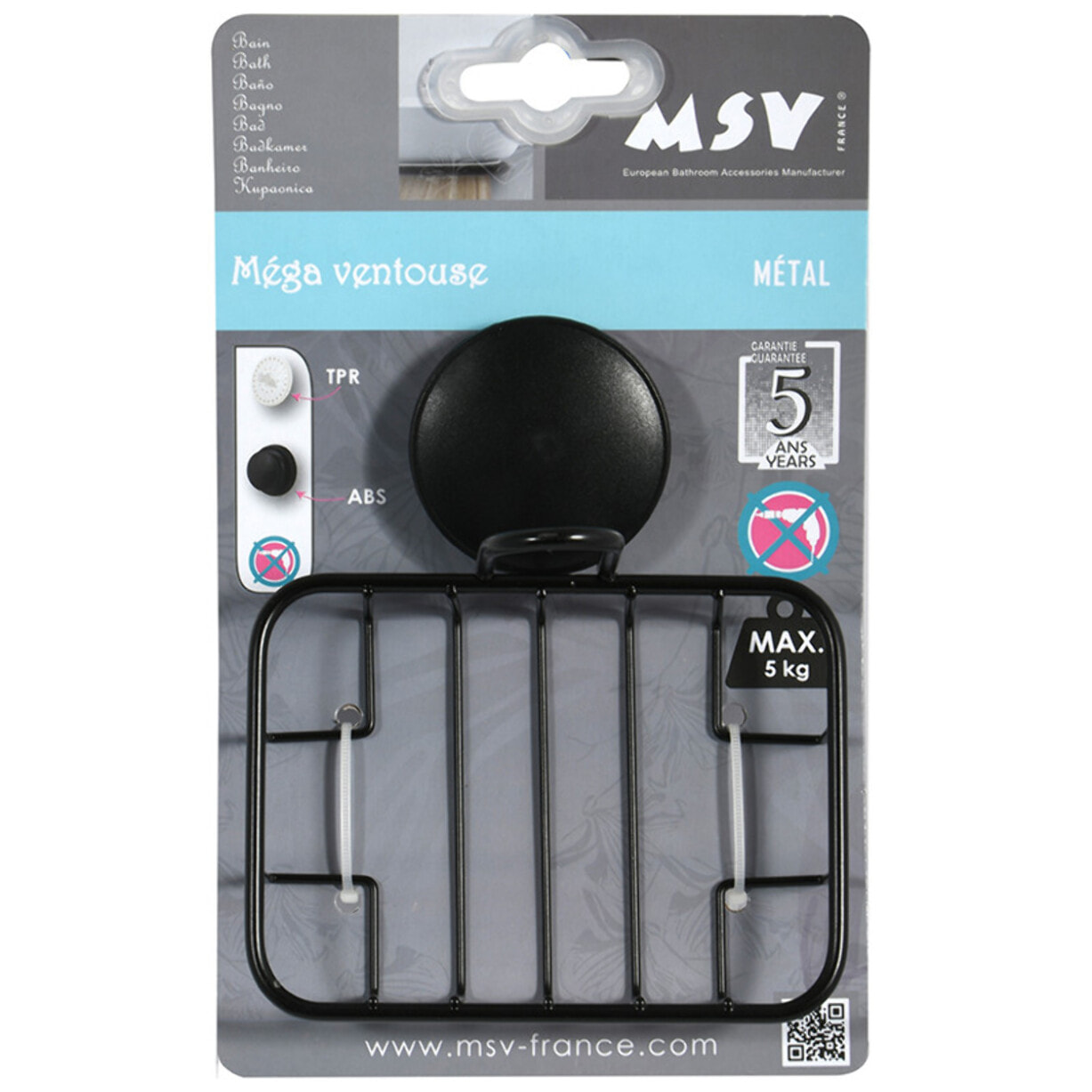 MSV porte savon avec mega ventouse Acier Noir