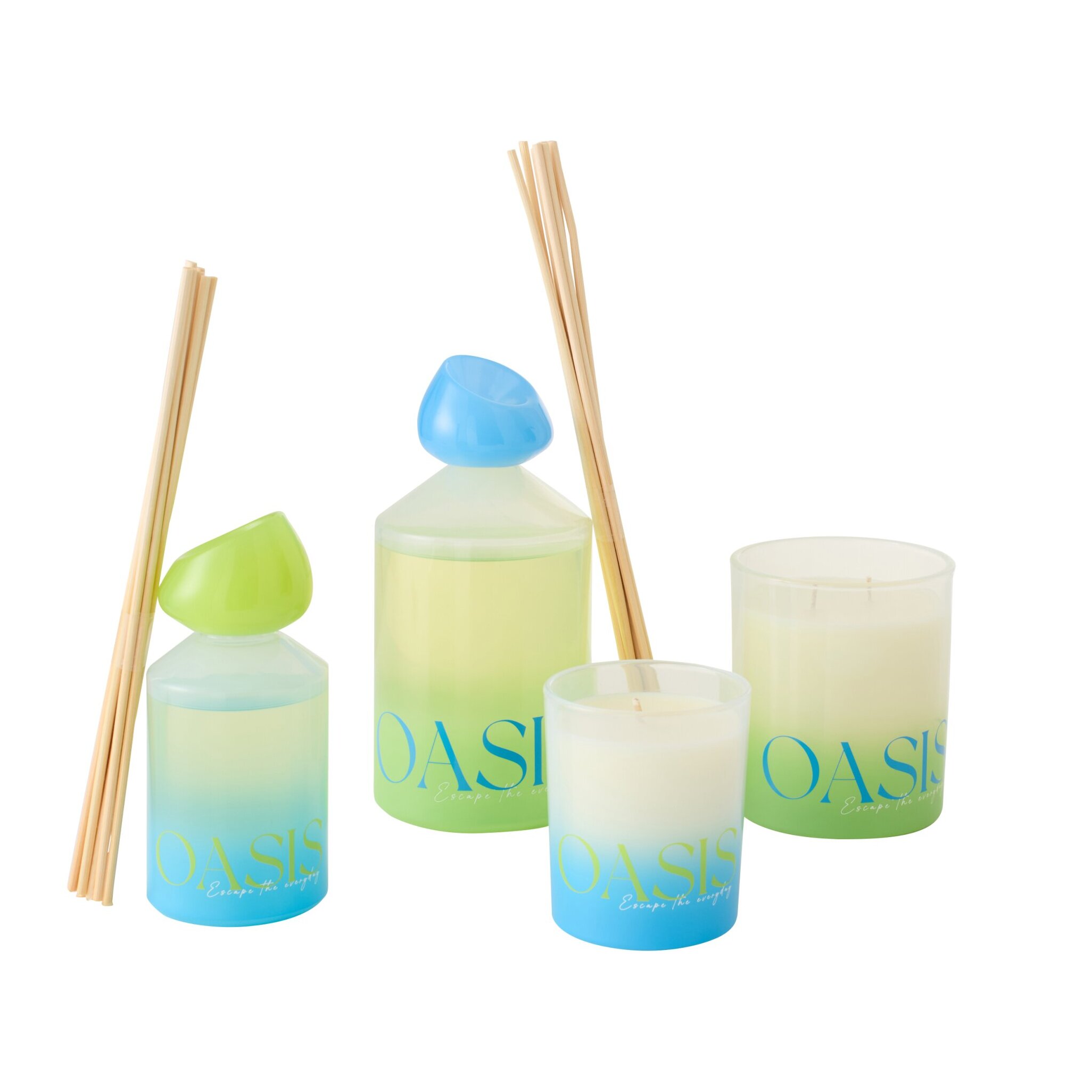 J-Line Bâtonnets parfumés Oasis Solvant - Spring Ivy & Nerolia - verre - bleu/vert - large