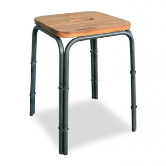 Tabouret en bois d'acacia et métal style industriel - ATELIER