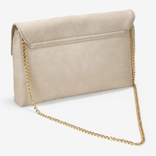 Bolso de mano beige con broche dorado