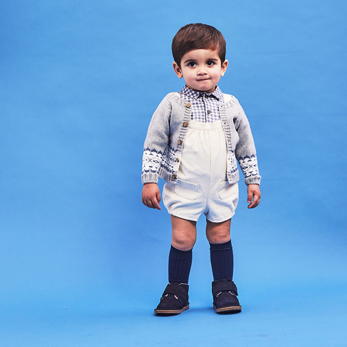 CAMISA CUELLO PICO VICHY ACUARELADO AZUL