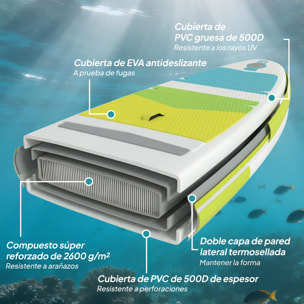 Tabla Paddle Surf Hinchable con Accesorios, 320 cm, Remo de Aluminio Ajustable, Quilla, Stand Up Paddle Board con Superficie Antideslizante de EVA, Bomba y Mochila, Carga 160 kg, para Adultos