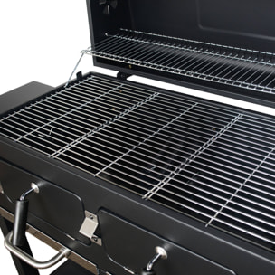 Barbecue Grill charbon de bois - Bernard XL Noir - Avec récupérateur de cendres. aérateurs. bac charbon ajustable et tablettes rabattables. L 160 x P 107.5 x H 141cm