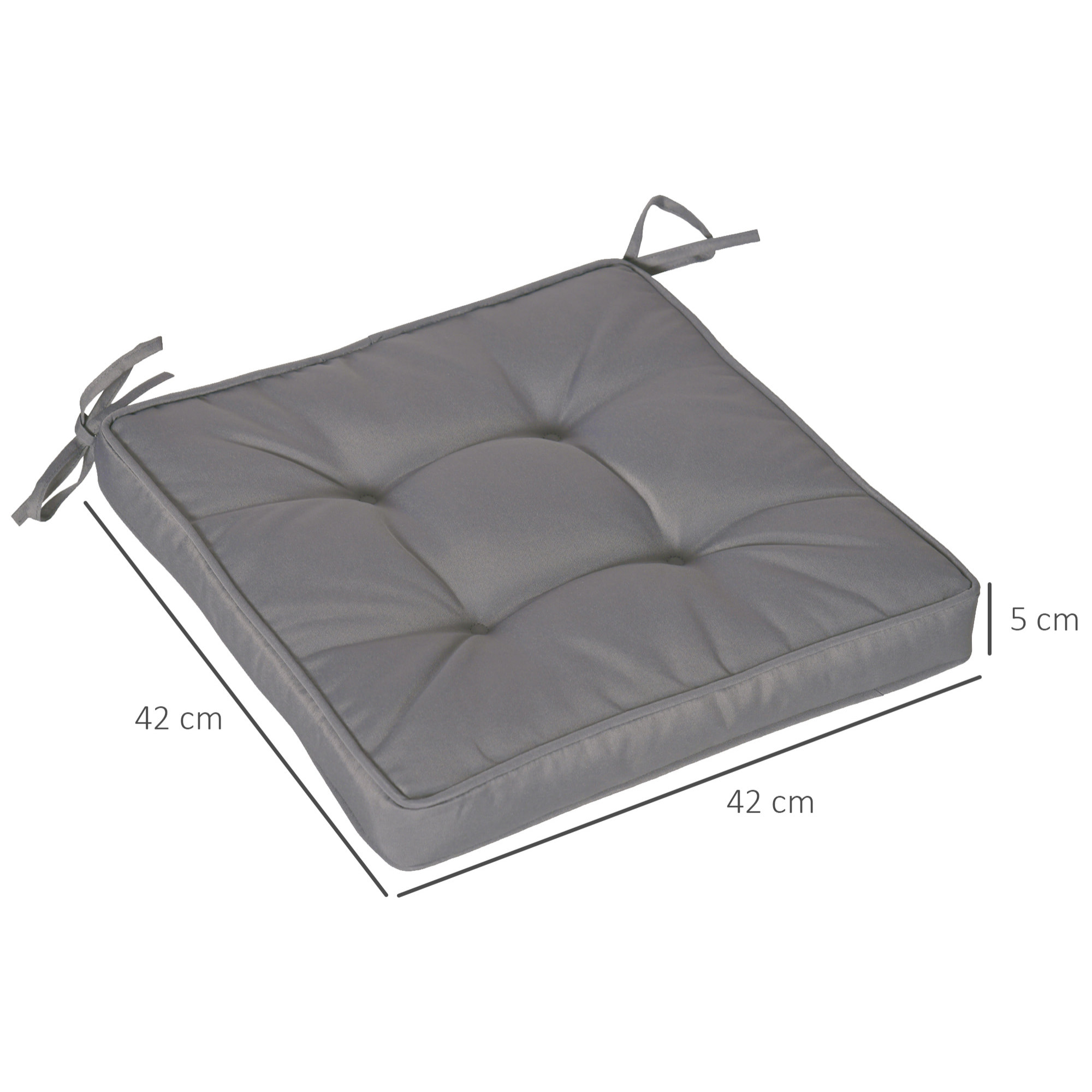 Conjunto de Cojines para Sillas de Comedor 42x42x5 cm Juego de 4 Piezas Cojines para Sillas de Jardín Impermeable con 2 Amarres de Fijación Gris Oscuro