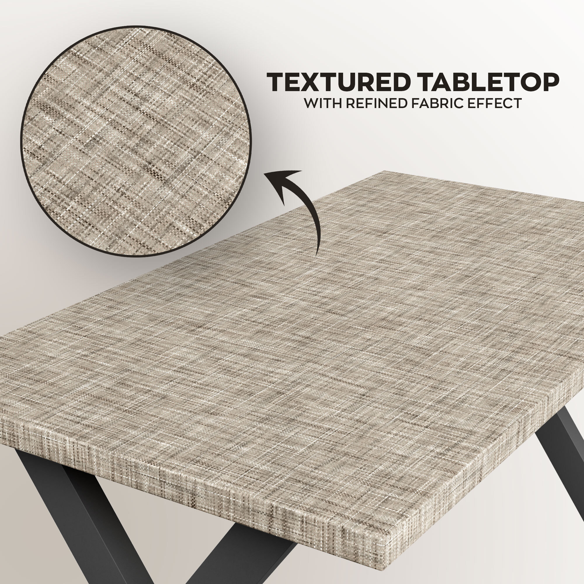 Tavolo da pranzo in legno e metallo con piedi x-shaped nero 160x90 cm Grigio Testurizzato