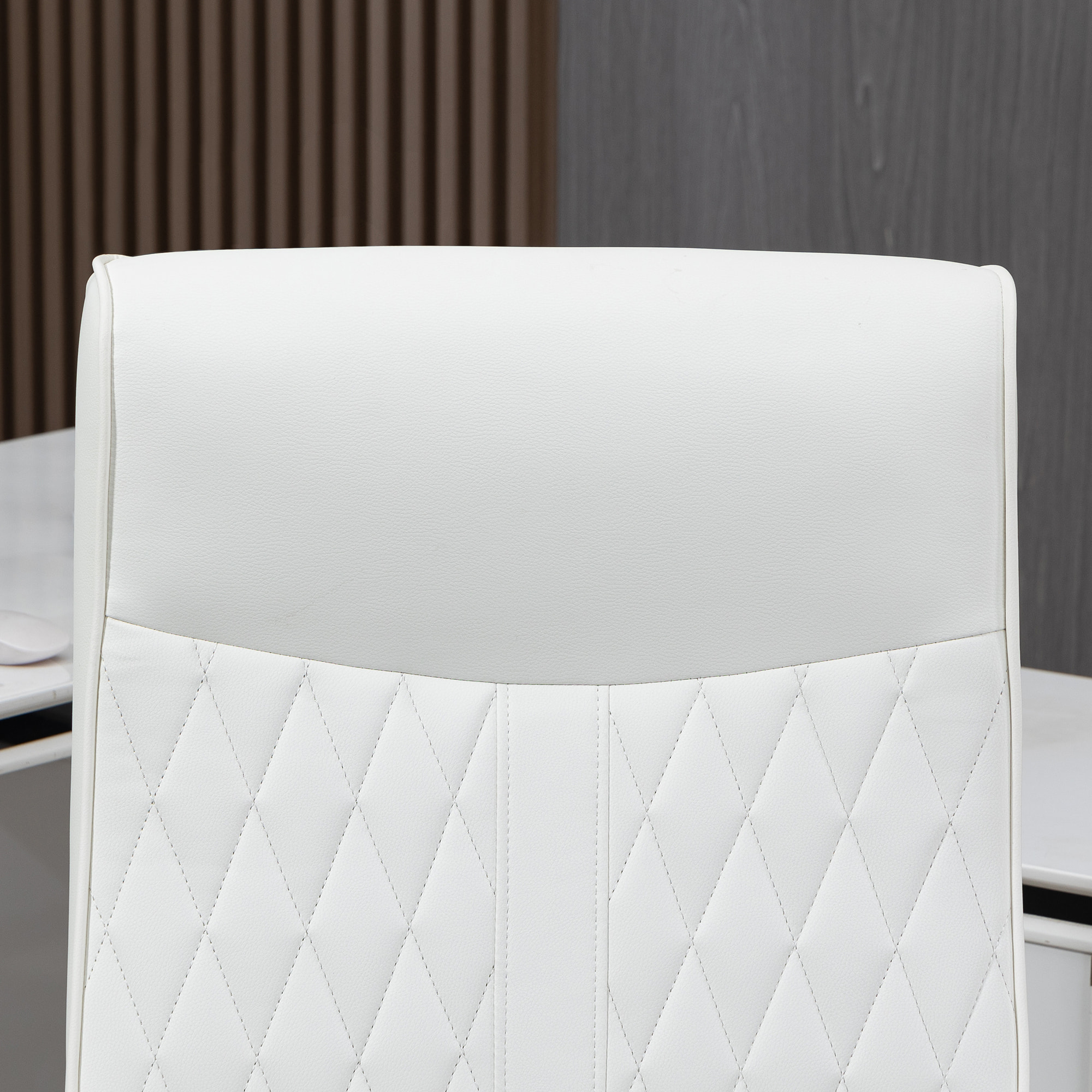 Silla de Oficina Giratoria Silla de Escritorio Basculante Tapizado en PU con Respaldo Alto y Altura Ajustable para Salón Oficina Carga 120 kg 65x72x102-112,5 cm Blanco Roto