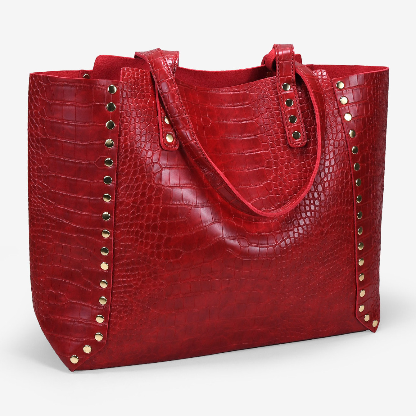 Bolso shopper rojo grabado animal print con tachas