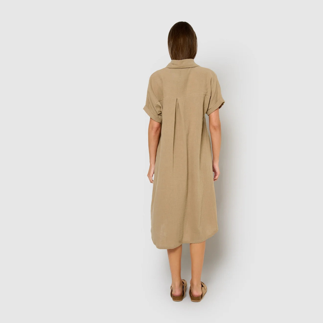 Vestido midi manga fluida muselina cuerda