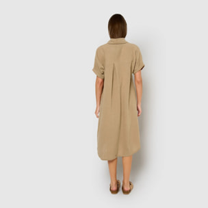 Vestido midi manga fluida muselina cuerda