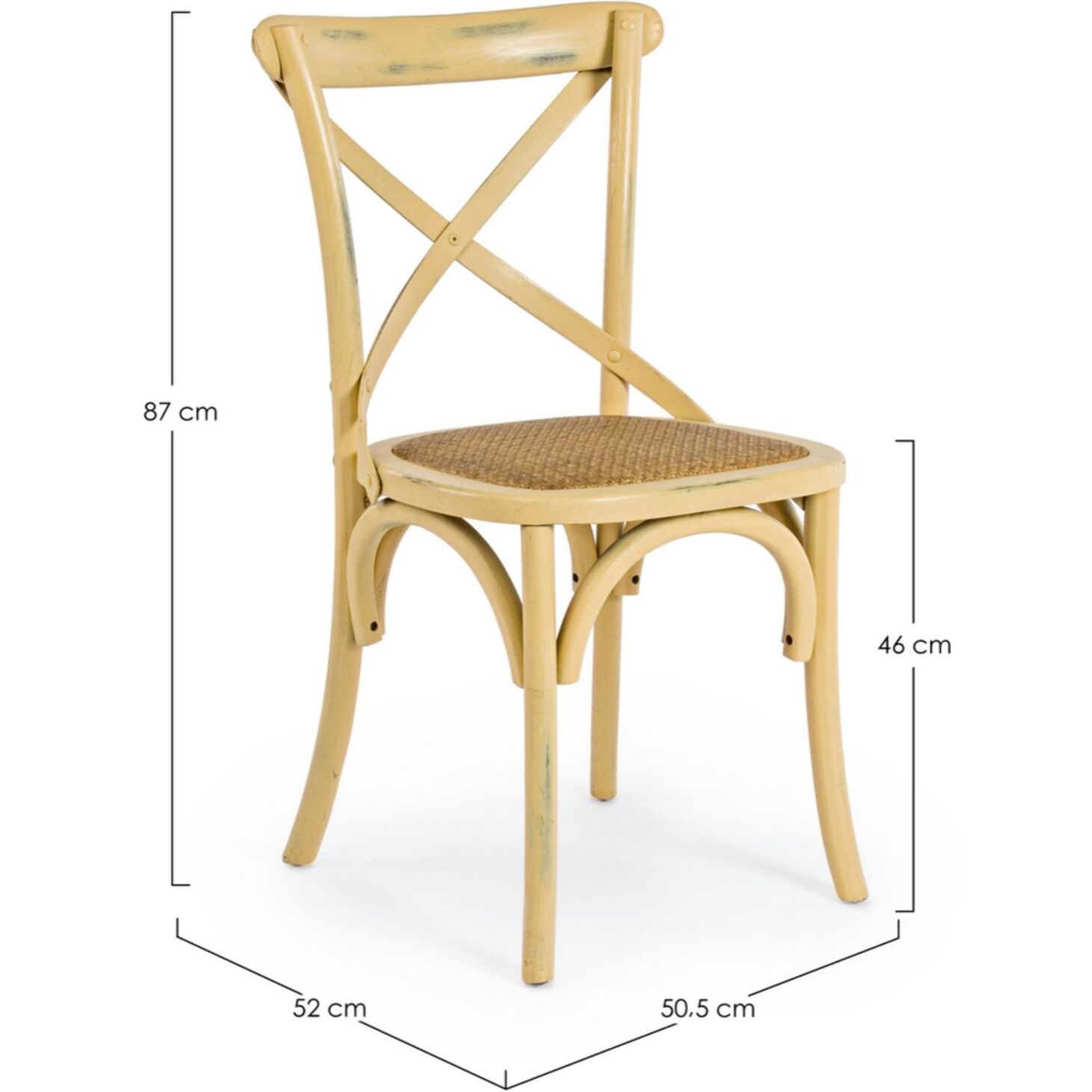 Set di sedie CROSS in legno di olmo ocra e rattan naturale