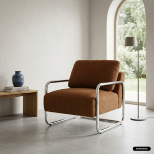 Fauteuil vintage tissu chenille armature chromée JOE
