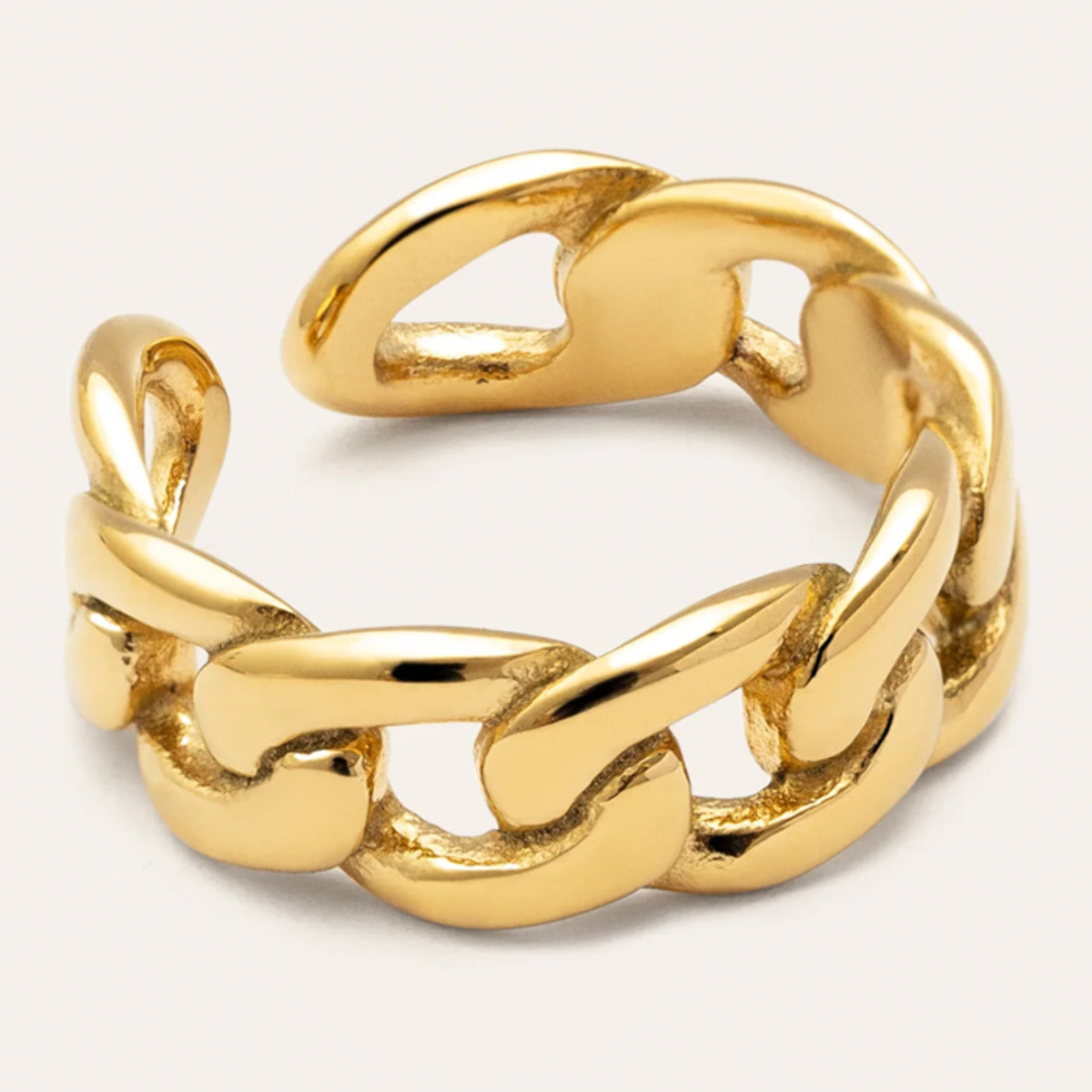 Anillo Chunky Eslabón Acero Baño Oro