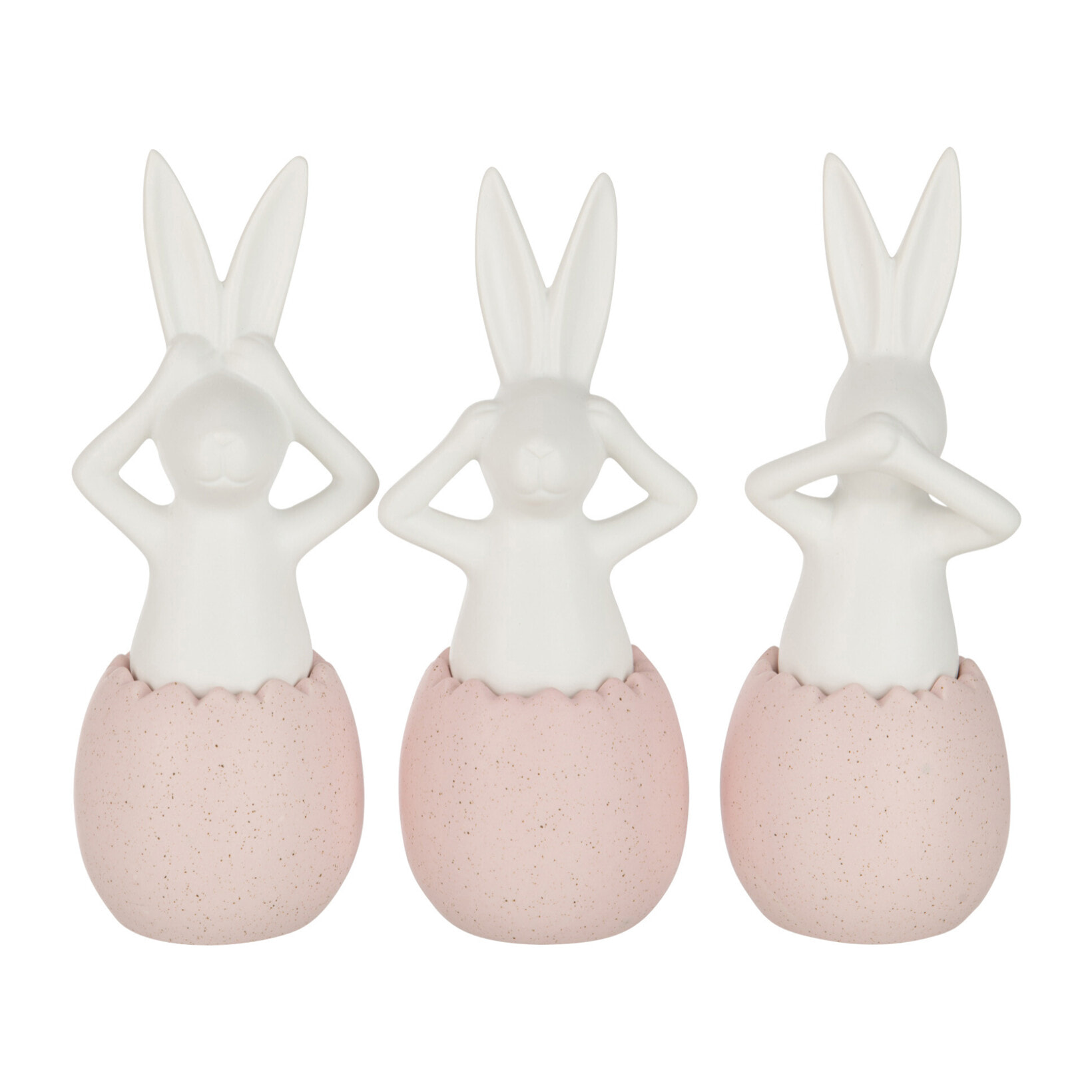 J-Line Figurine Lapin - céramique - rose - petit - 3 pièces