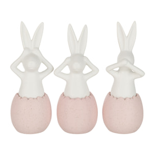 J-Line Figurine Lapin - céramique - rose - petit - 3 pièces