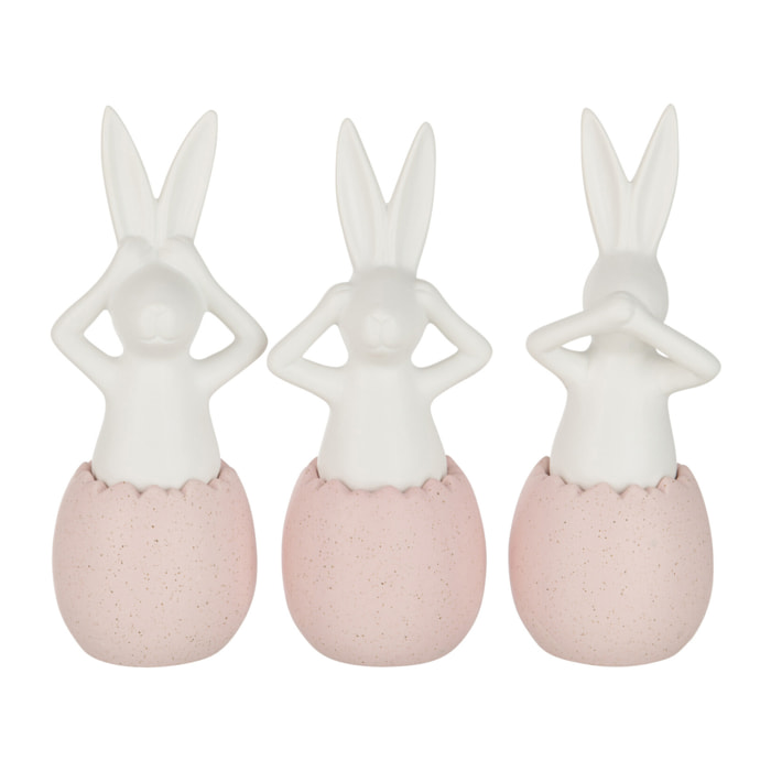J-Line figurine Lapin Entendre/Voir/Se Taire - céramique - rose - small - 3 pièces