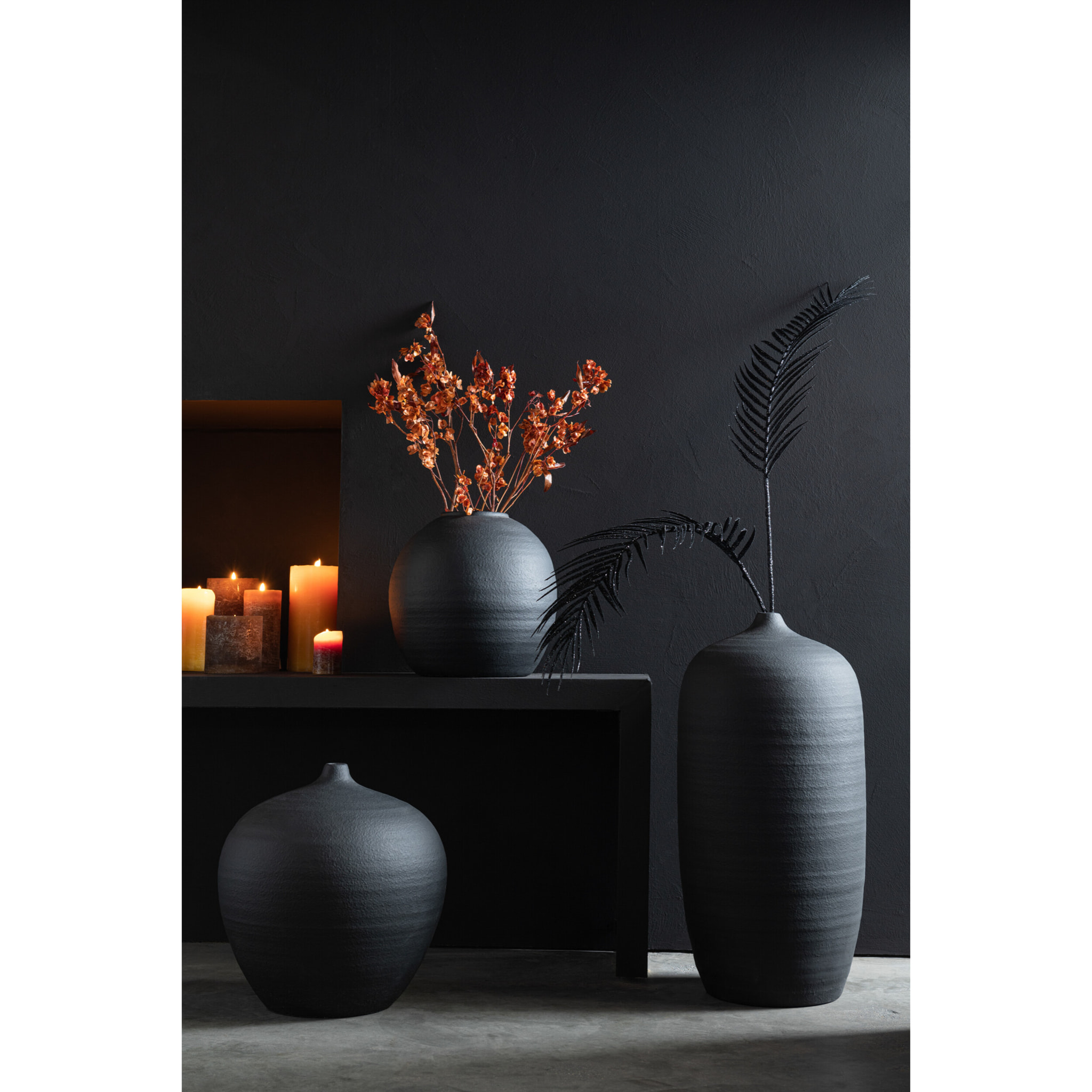 J-Line Vase Rond - Cement - Noir - 27,50cm hauteur