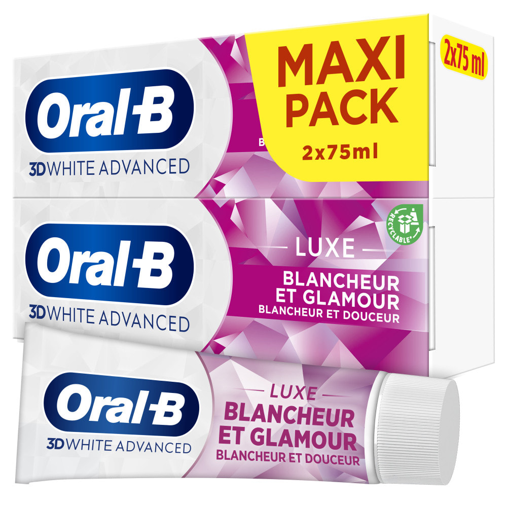 2x2 Dentifrices Oral-B 3D White Luxe Glamor White 75 ml