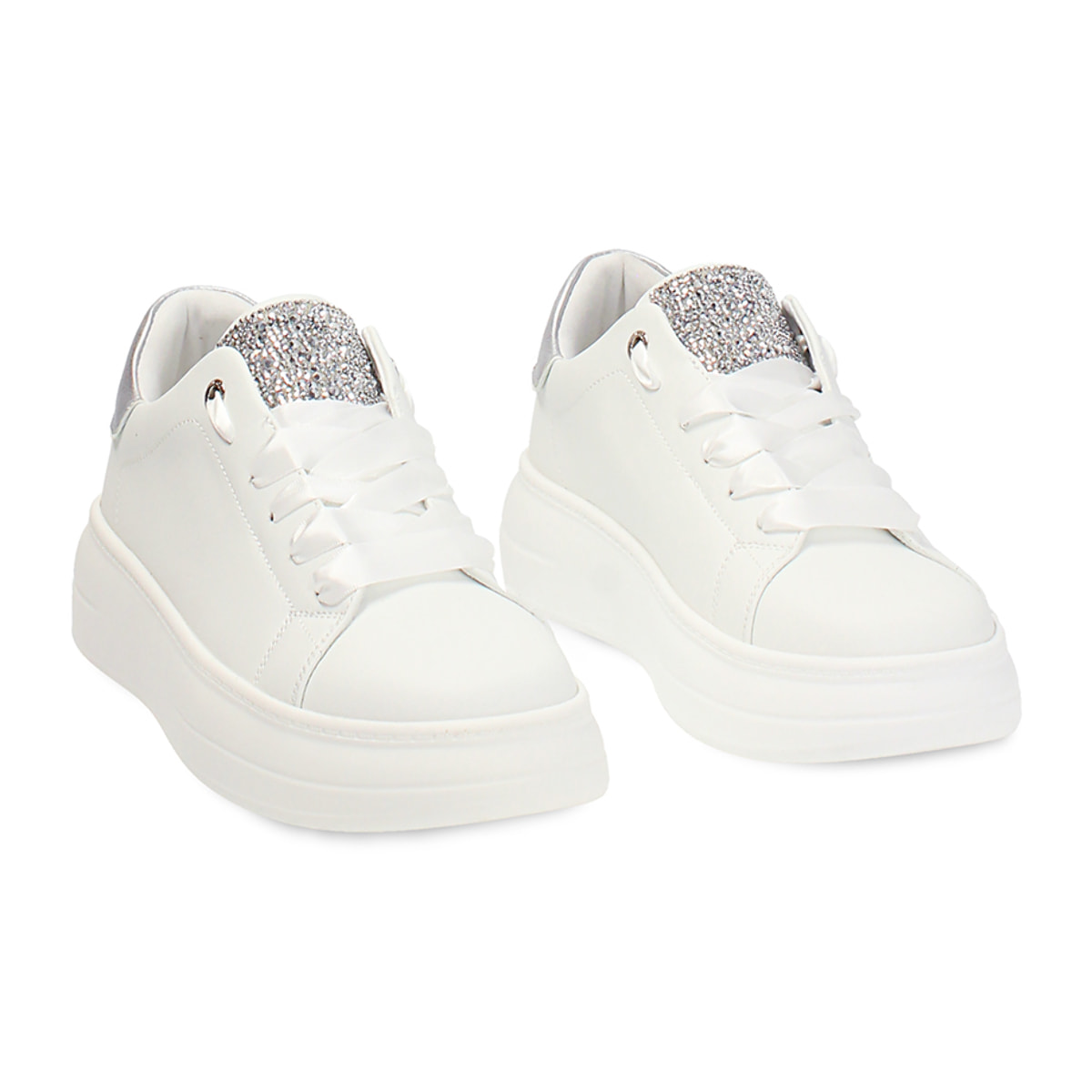 Sneakers bianche-argento tacco 5 cm