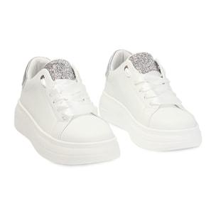 Sneakers bianche-argento tacco 5 cm