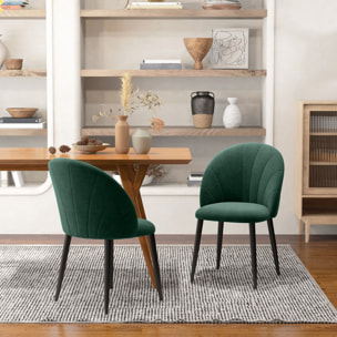 Lot de 2 chaises velours vert pieds métal noir dim. 52L x 54l x 79H cm