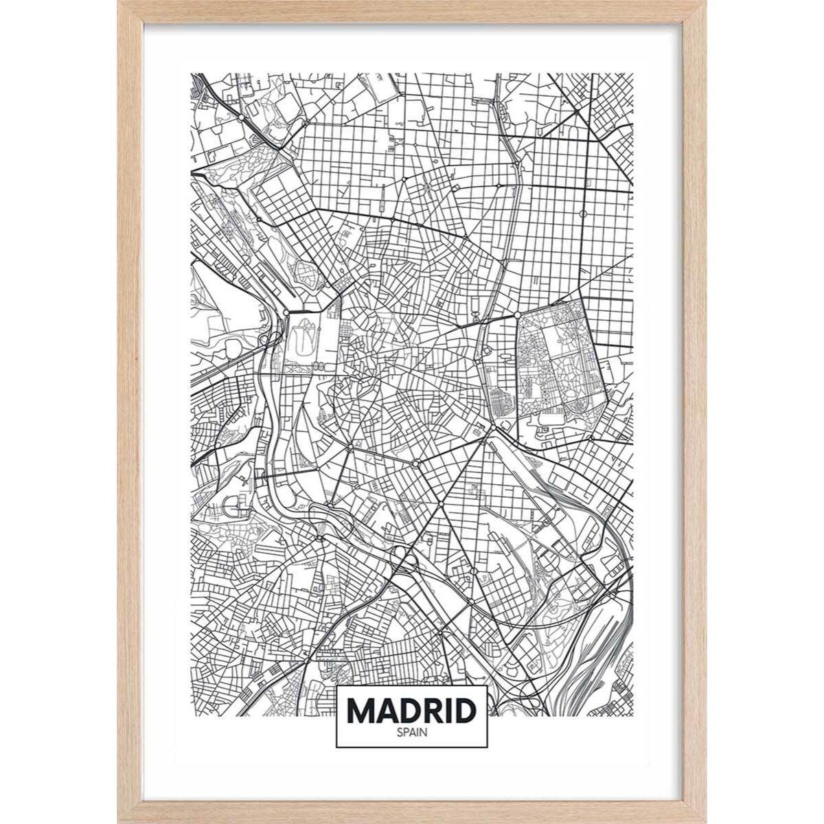 Affiche graphique madrid spain Affiche + cadre en bois - Chêne