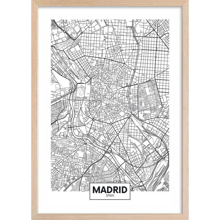 Affiche graphique madrid spain Affiche + cadre en bois - Chêne