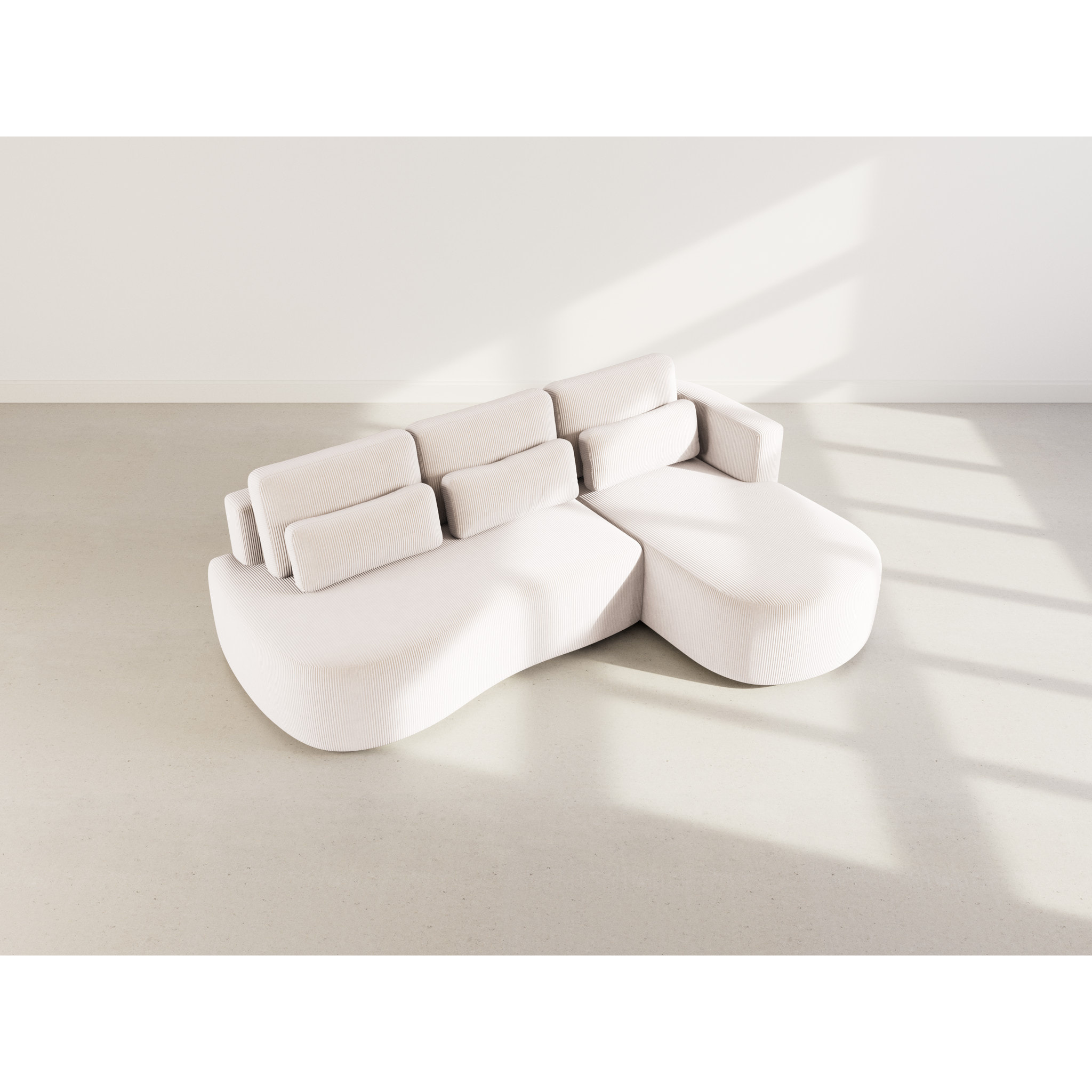 Mahina - canapé d'angle droit 4 places convertible avec coffre en velours côtelé - Beige