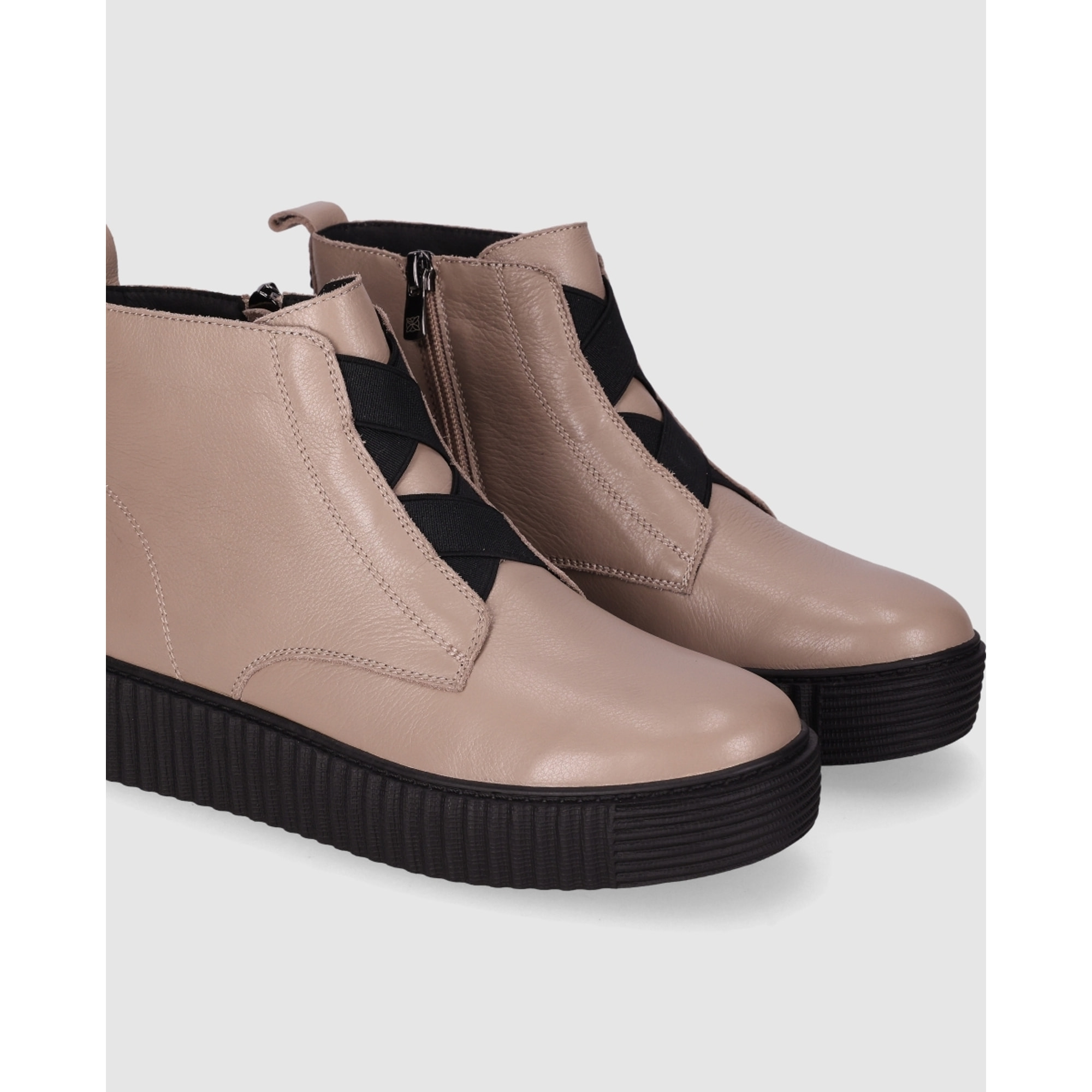 Botines de Piel - Taupe - Tacón: Bajo