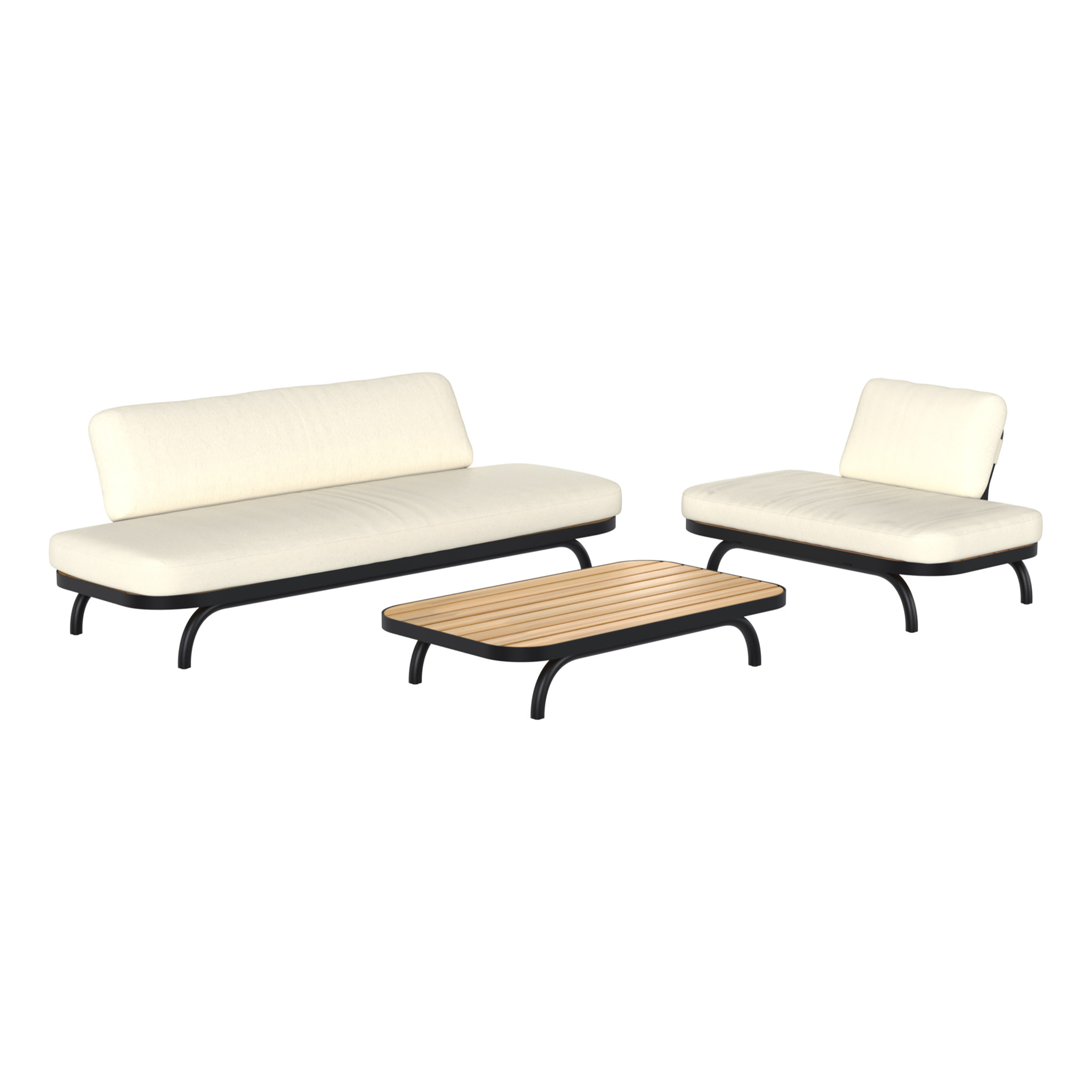 Salon de jardin blanc cassé avec canapé, fauteuil et table basse - Samba