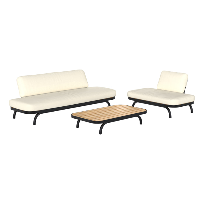 Salon de jardin blanc cassé avec canapé, fauteuil et table basse - Samba